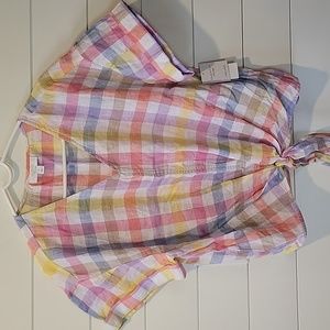 CHARTER CLUB LUXURY   TIE FRONT LINEN TOP  XL  PINK/PURPLE